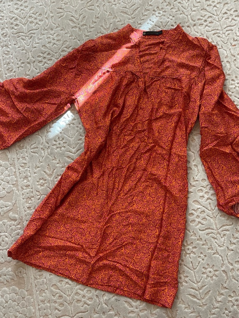 VIX Paula Hermanny Orange- purple Paisley Printed Long Sleeve Mini Dress